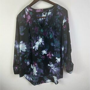 Simply Vera Wang  Floral Blouse Top Size Large